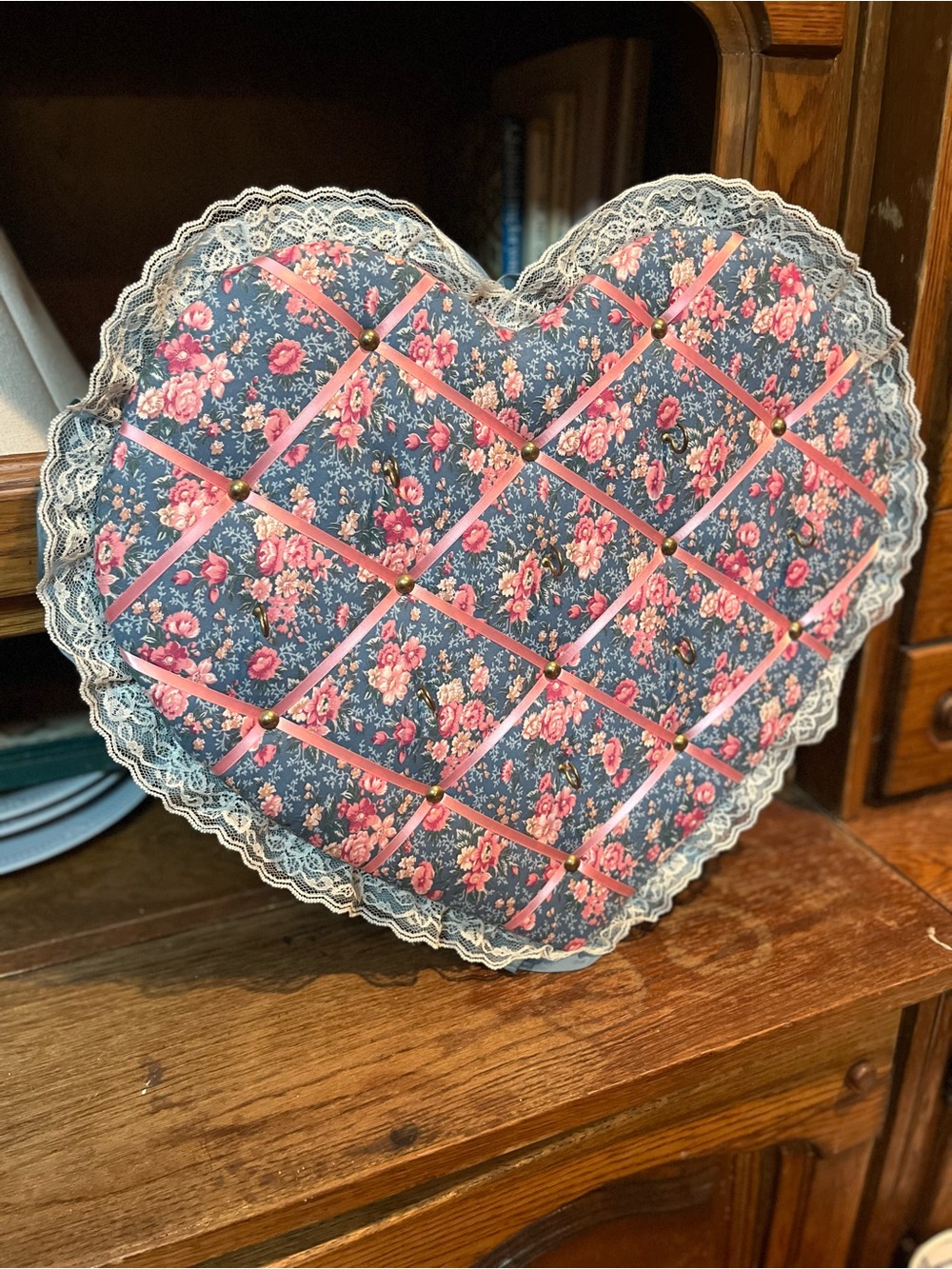 Vintage Heart-Shaped Floral Hook Board - #cottagecore